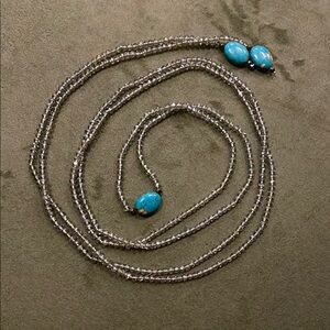 Turquoise and Silver swarovski crystal open ended Necklace